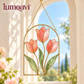 lumqavi™ Tulip Arch Glass Suncatcher — Floral Window Hanging with Textured Glass Petals, Botanical Kitchen & Living Room Decor, 8 Inch