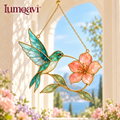 lumqavi™ Hummingbird & Blossom Glass Suncatcher — Colorful Bird Window Hanging, Floral Nature Decor for Kitchen & Sunroom Windows, 8 Inch
