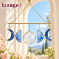 lumqavi™ Moon Phase Glass Suncatcher — Five-Moon Horizontal Window Hanging, Celestial Glass Garland for Indoor Home Decor, 16 Inch