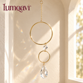 lumqavi™ Double Halo Prism Suncatcher — Geometric Window Hanging with Faceted Glass Pendant, Modern Indoor Rainbow Decor, 16 Inch